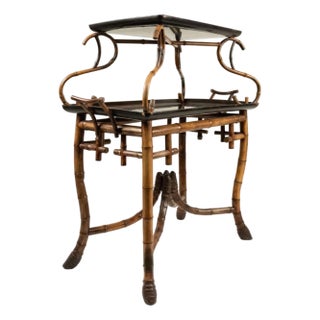 Rare Antique Root Bamboo & Lacquer Tray Table by Perret Et Vibert, c.1870-1890 For Sale