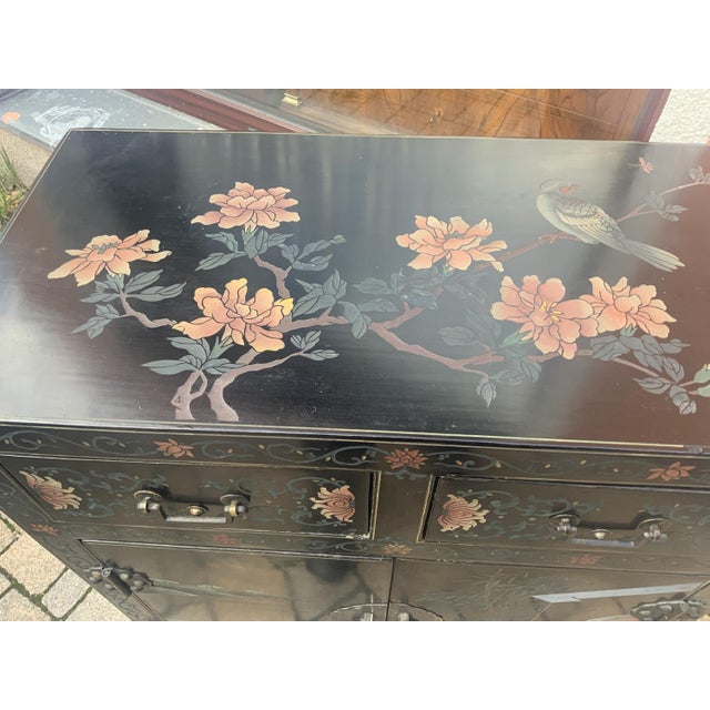 Black Chinese Half Cabinet in Black Lacquer, 1920a For Sale - Image 8 of 16