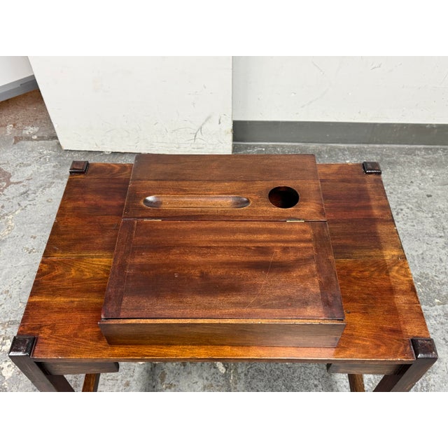 Brown Antique Wood Desk + Drawer For Sale - Image 8 of 12