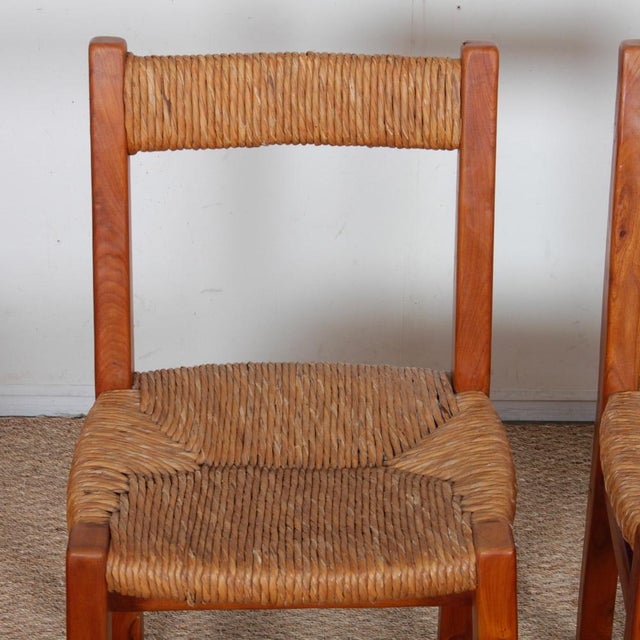 Vintage French Straw-Seated Chairs in Elm, 1950, Set of 6 For Sale - Image 4 of 11