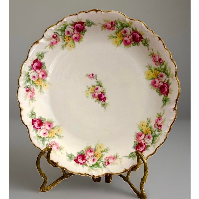 French Antique Elite Works French Limoges Rose Charger Plate For Sale - Image 3 of 11