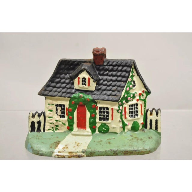 Antique Victorian Cast Iron Figural Traditional Cottage House Painted Door Stop For Sale - Image 9 of 9