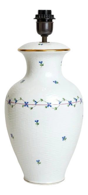 Mid 20th Century Hand-Painted Small Blue Floral Designs on White Porcelain Large Vase Shaped Table Lamp