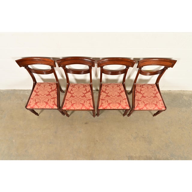 Mid 20th Century Baker Furniture Style English Regency Carved Mahogany Dining Chairs, Set of Four For Sale - Image 5 of 12