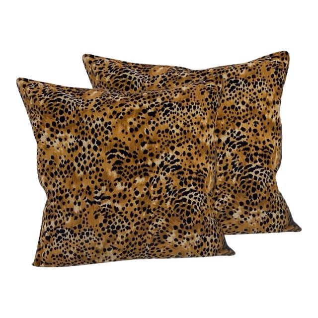 Early 21st Century Leopard Print Velvet Pillows- a Pair For Sale