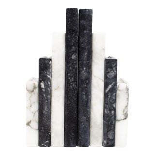 Vintage Black and White Marble Bookends - a Pair For Sale