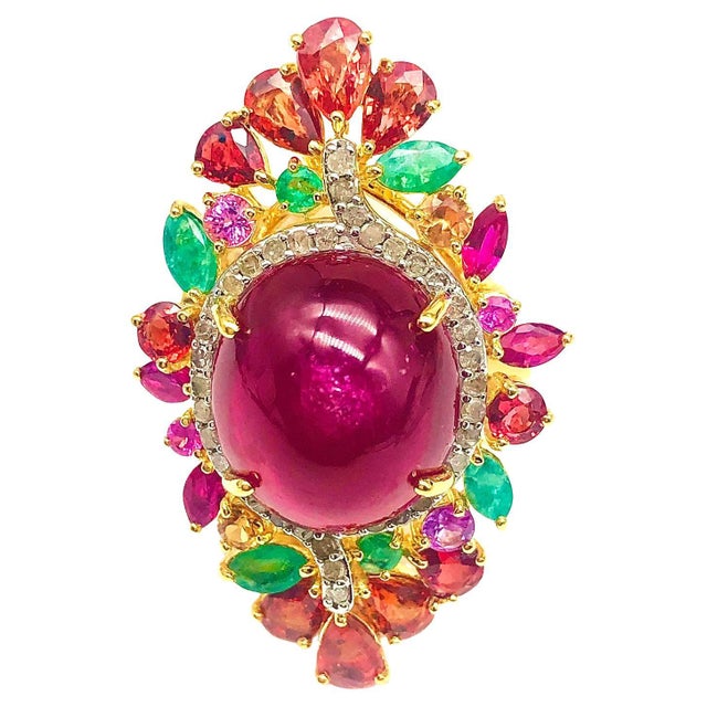 Bochic "Orient" Vintage Ruby, Emerald, Sapphire & Diamond Ring Set In 18K & Silver For Sale - Image 15 of 18