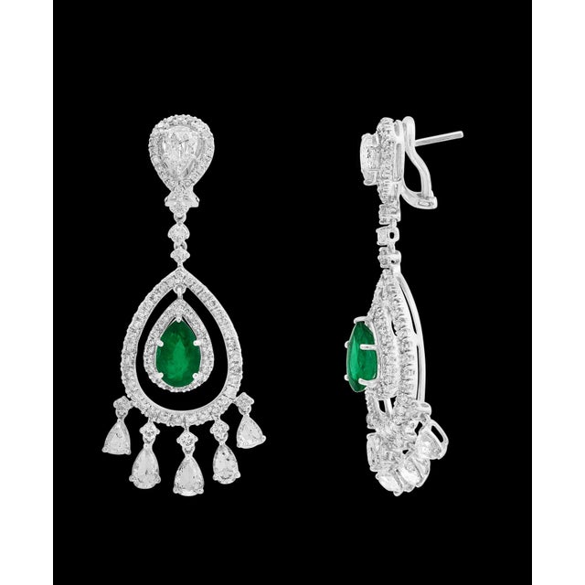 GIA Certified 6.5Ct Zambian Pear Emerald Diamond Hanging/Drop Earrings 18KW Gold For Sale - Image 4 of 18
