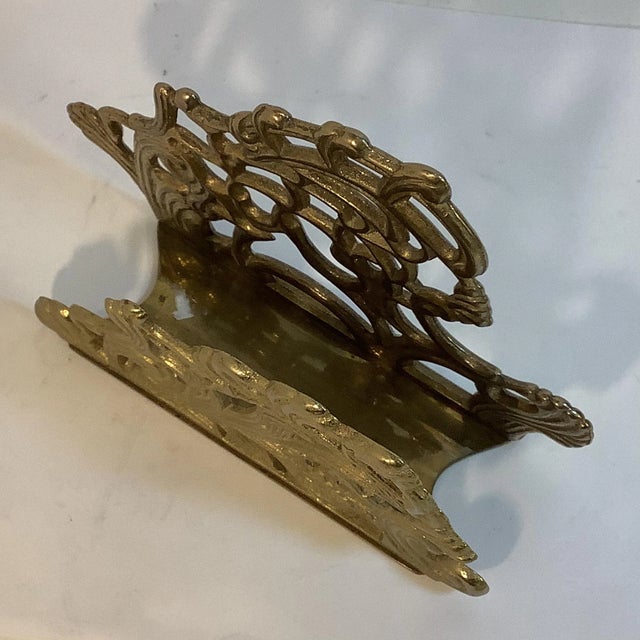 Vintage Hollywood Regency Baroque Brass Letter Holder or Napkin Holder. For Sale - Image 4 of 9