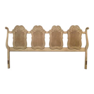 Vintage Carved & Painted Oak Victorian Style Cane King Sized Headboard For Sale