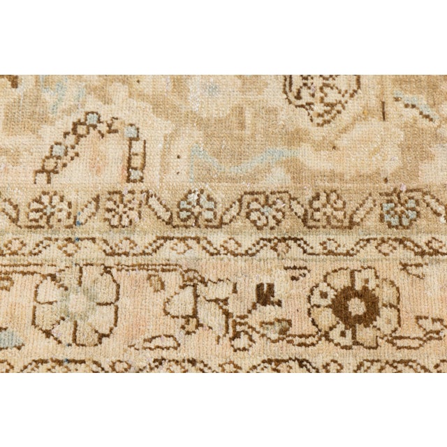 Vintage Hand-Knot Neutral Oushak Area Rug With Soft Sky Blue Accents For Sale - Image 4 of 9