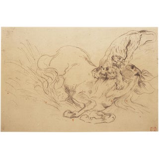 1950s Eugene Delacroix, "Tiger Mauling a Wild Horse" Hungarian Photogravure For Sale