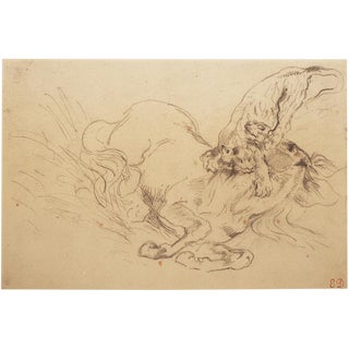 1950s Eugene Delacroix, "Tiger Mauling a Wild Horse" Hungarian Photogravure For Sale