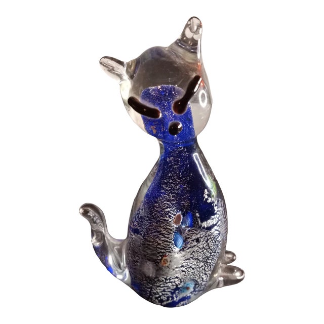 Murano Style Millefiore Art Glass Cat Figurine For Sale