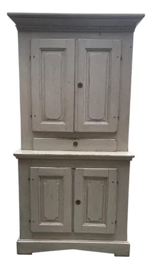 Swedish Gustavian Cupboard/ Highboy in Lime Washed Finish, 19th Century