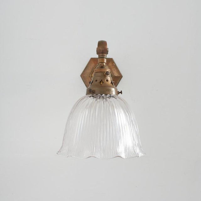 Antique Reclaimed Glass Holophane Wall Light, 1950s For Sale - Image 6 of 8