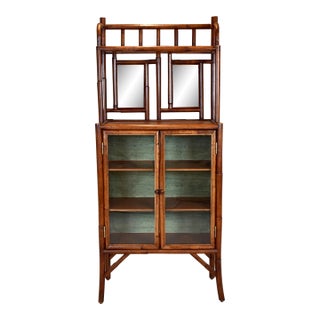1990s British Colonial Faux Bamboo Etagere Storage Display Cabinet For Sale