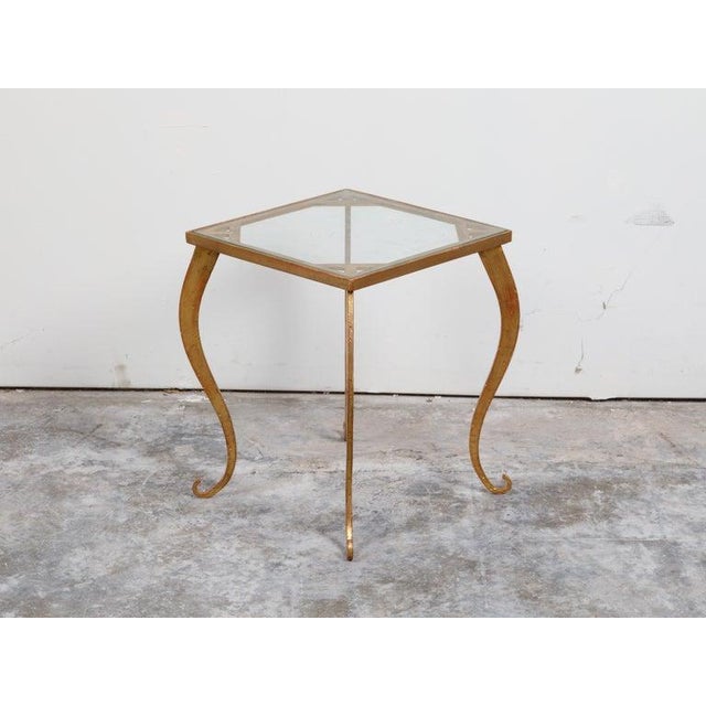 Mid 20th Century French Mid-Century Gilt Metal Side Table With Square Glass Top and Cabriole Legs For Sale - Image 5 of 10