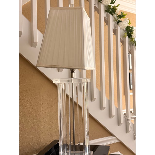 Chrome 1970s Vintage Monumental "Four-Column" Lucite Table Lamp For Sale - Image 8 of 12