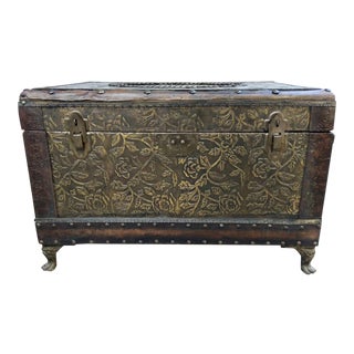 Vintage Stamped Metal Trunk For Sale