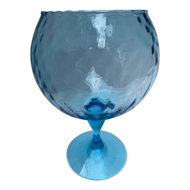 Vintage Blue Glass Footed Vase For Sale