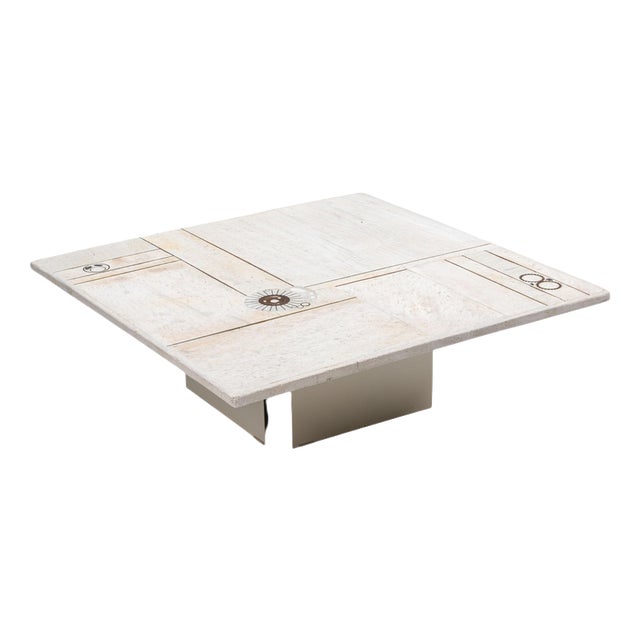 Brutalist Square White Coffee Table, Netherlands, 1970s For Sale
