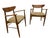 A beautiful pair of Mid-Century Modern Walnut & Oak Arm Chairs, circa 1960s, showcasing timeless Scandinavian-inspired...