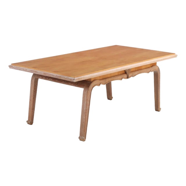 French Art Deco Dining Table by Claude Olivier Meerson, 1937. Sycamore Top With Cerused Oak Base For Sale