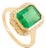 Chic Halo Diamond Emerald Bridal Ring in 14k Gold Size 5.5 For Sale