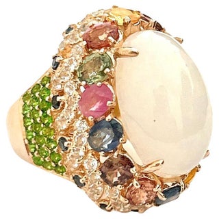Bochic “Flamenco” Opal & Multi Fancy Color Sapphires Cocktail Ring 18K Gold, Size 6.5 For Sale