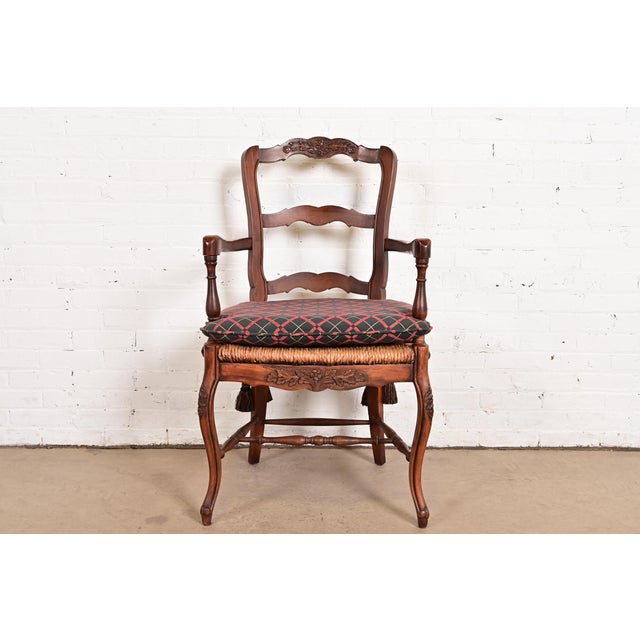 Baker Furniture French Provincial Louis XV Carved Walnut Armchair or Dining Captain Chair For Sale - Image 11 of 11