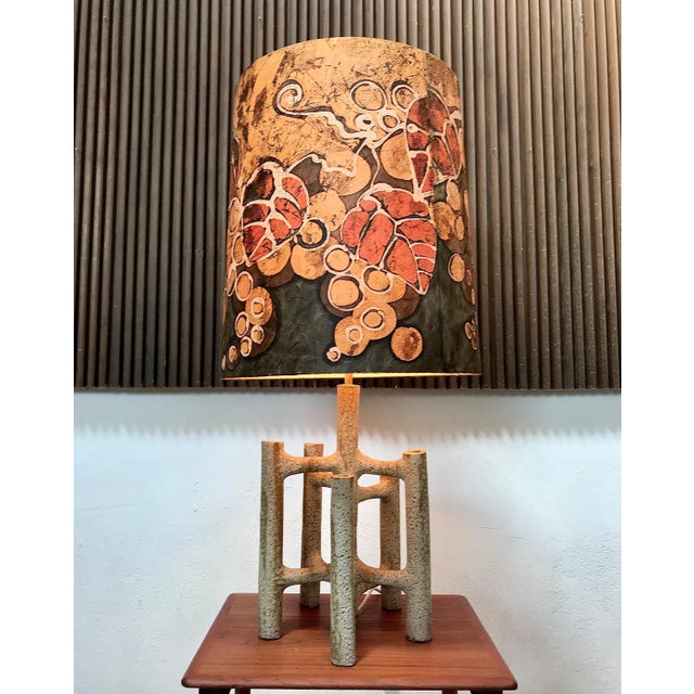 1960s Large Sculptural Ceramic Table Lamp with Batik Shade, 1960s For Sale - Image 5 of 18