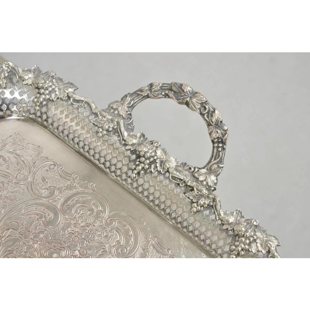 Victorian Antique Victorian Silver Plated Grapevine Repousse Platter Bar Tray W/ Monogram For Sale - Image 3 of 12