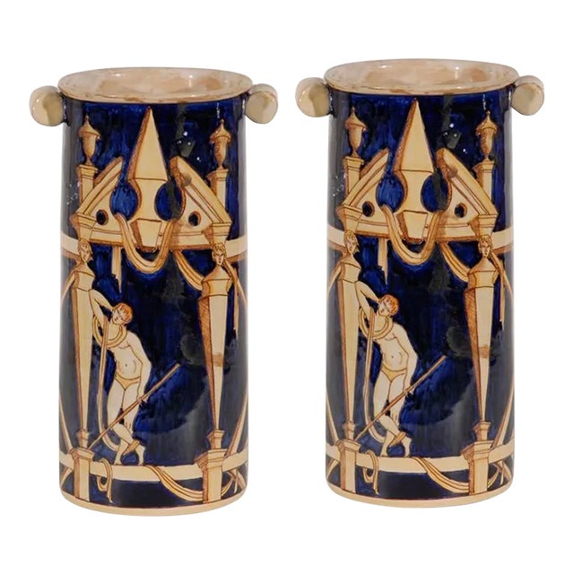 Classical Italian Cylinder Style Vases - a Pair For Sale