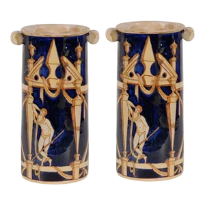 Classical Italian Cylinder Style Vases - a Pair