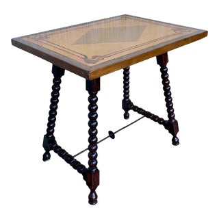 19th Century Baroque Spanish Side Table With Marquetry & Painted Top For Sale