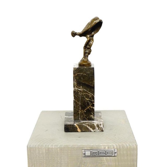 Art Deco Style Spirit of Ecstasy Sculpture, Golden Bronze For Sale - Image 4 of 9