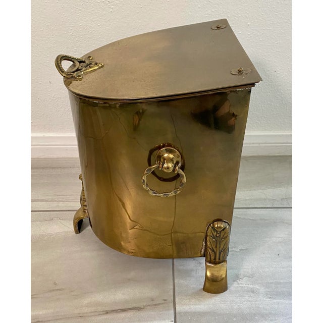 Victorian Antique Brass Plated Coal Hod with Insert For Sale - Image 3 of 11