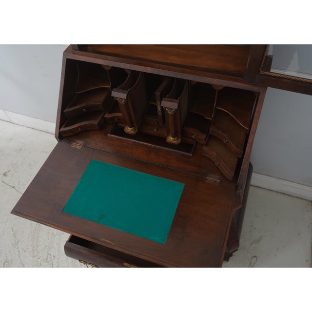 1950s Trouvailles Inc Walnut Bombe Base Secretary Desk W. Hutch Top For Sale - Image 5 of 18