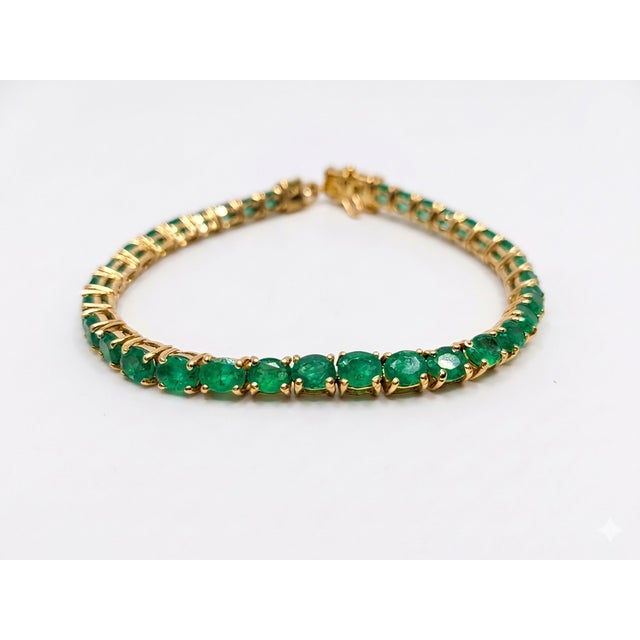 Not Yet Made - Made To Order 13.20 Carat Natural Zambian Emerald Tennis Bracelet in 18k Yellow Gold 7.5 Inch For Sale - Image 5 of 17
