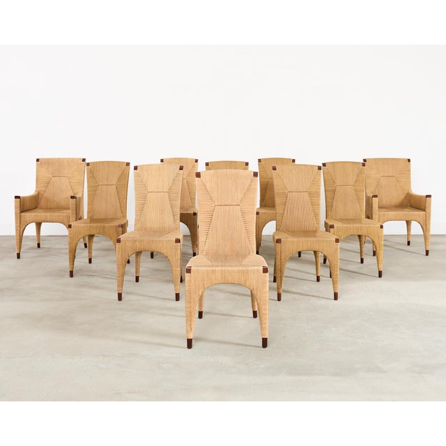 McGuire Set of Ten Bill Sofield McGuire Danish Cord Cocoon Dining Chairs For Sale - Image 4 of 18