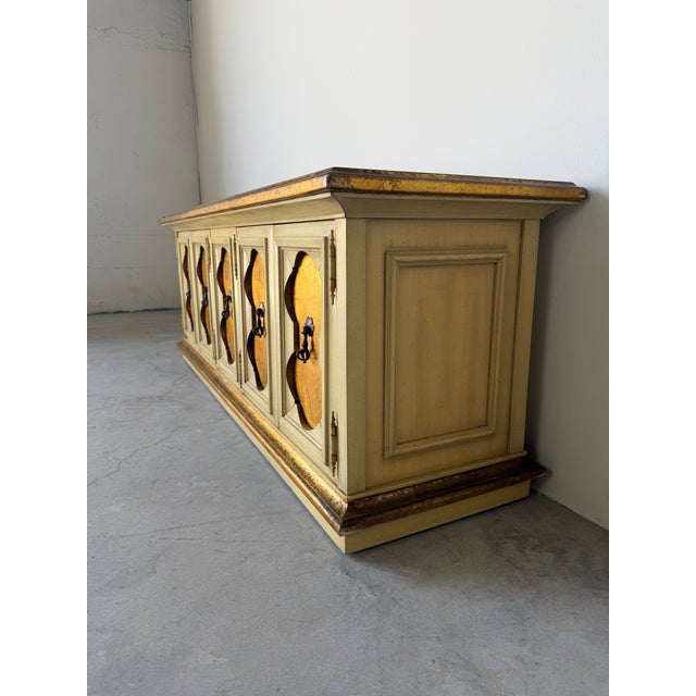 Vintage Italian Hollywood Regency Style Gilt Decorated Credenza For Sale - Image 4 of 17