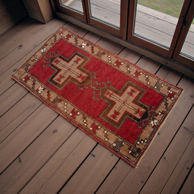Contemporary 1960s Vintage Hand Made Turkish Rug Earthy Colors Accent Rug Doormat Entryt Decor For Sale - Image 3 of 14