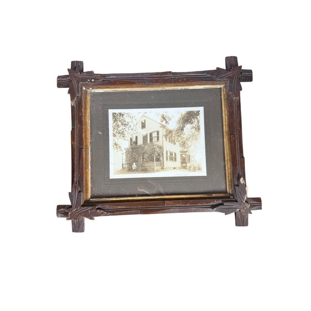 Folk Art Victorian Walnut Hand Carved Folk Art Oak Leaf Wood Frame For Sale - Image 3 of 10