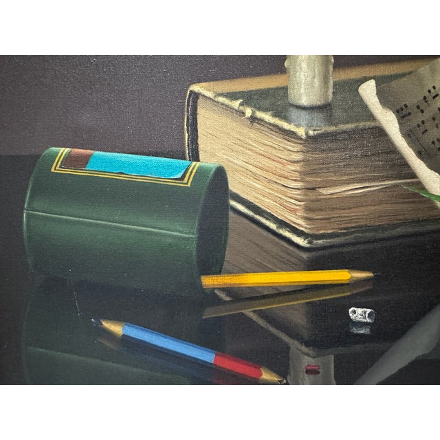 Realism Rino Pianetti Signed Original Oil Painting Musical Still Life Books Sheet Music Framed For Sale - Image 3 of 9