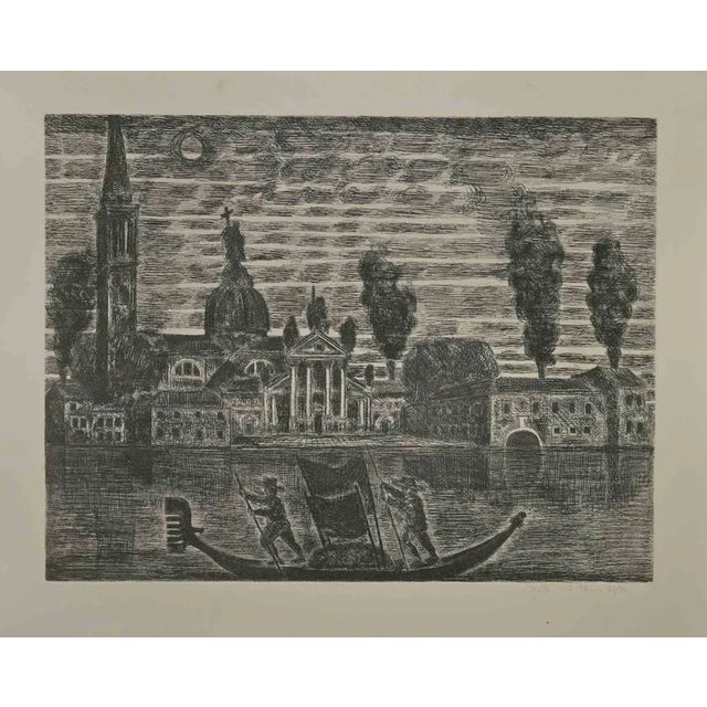 Modern Gianpaolo Berto, Gondoliers in Venice, Etching, 1974 For Sale - Image 3 of 3