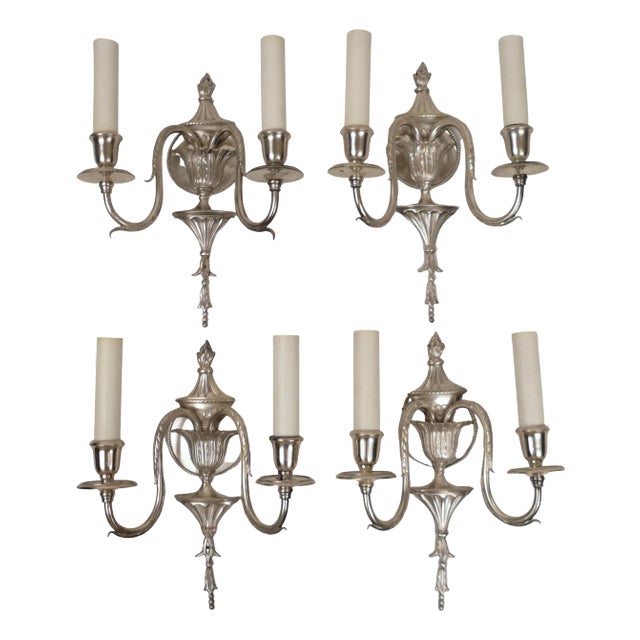 Set of Four Signed E. F. Caldwell Adam Style Silvered Bronze Sconces For Sale