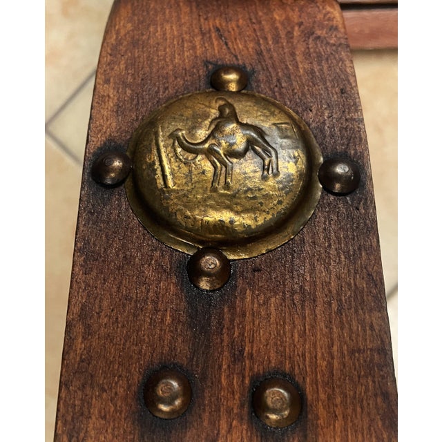 Antique Egyptian Ottoman with Brass Ornamentation and Leather, 1920s For Sale - Image 4 of 18