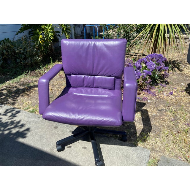 1990s Mario Bellini Vitra Figura Post Modern Purple Leather Desk Chair For Sale - Image 12 of 12