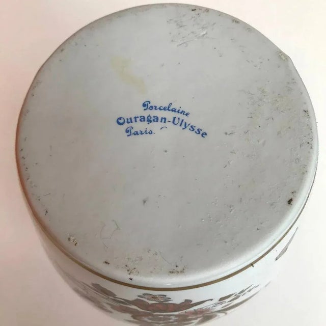 Mid-Century Modern Vintage Gold Decor Porcelain Floral Pattern Vase by Ouragan Ulysse Paris, 1980s For Sale - Image 3 of 5